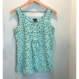 Ann Taylor Green and Navy Flower Print Sleeveless Top